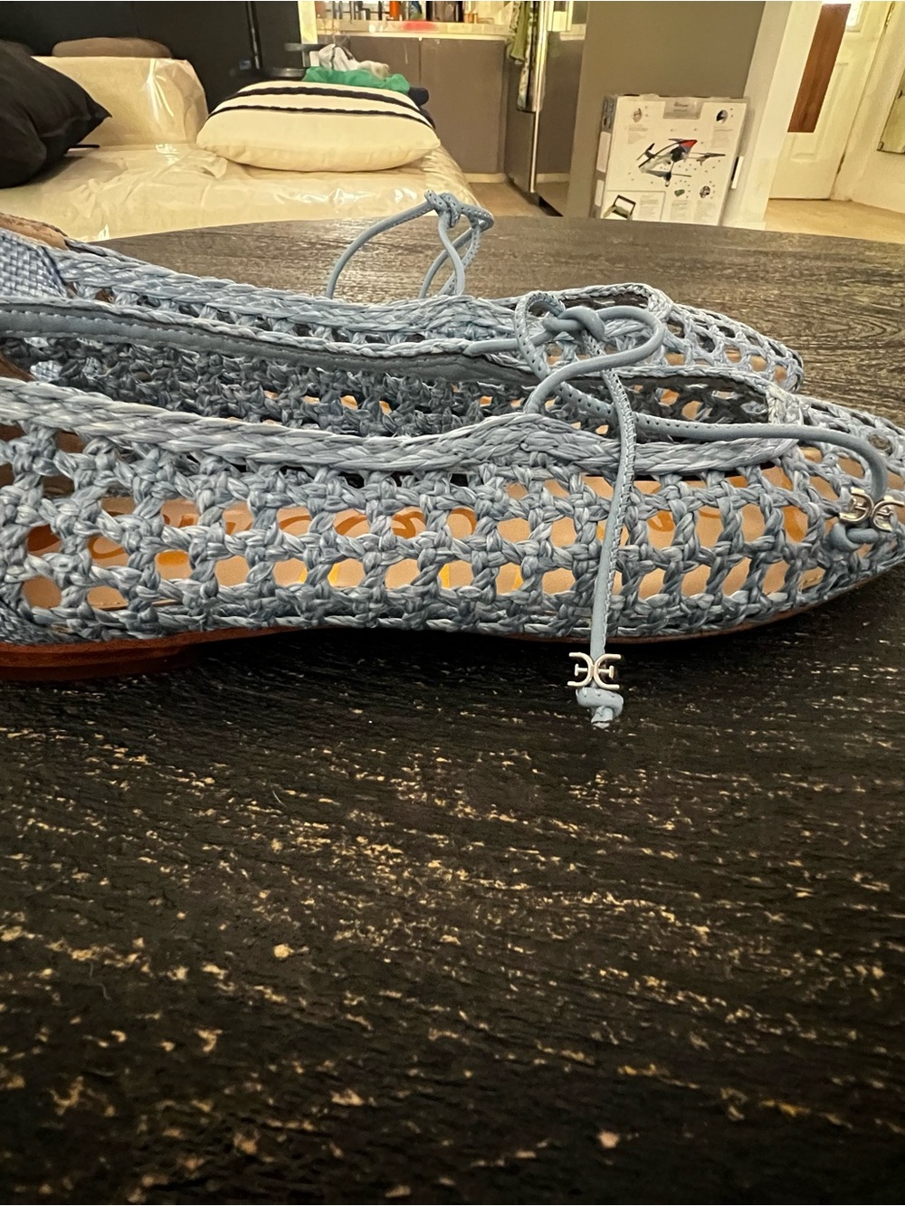 Sam Edelman Light Blue Woven Ballet Flats with Tie - Picture 2 of 5